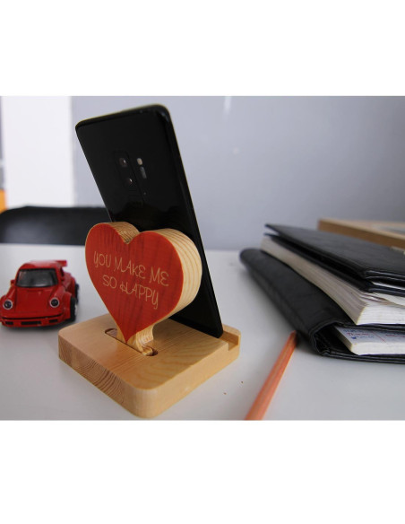 Heart designed Phone Stand Models Made of Natural Wood Here