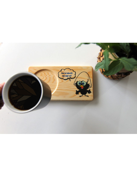 Calimero themed wooden tea and coffee serving plate. But this is unfair!