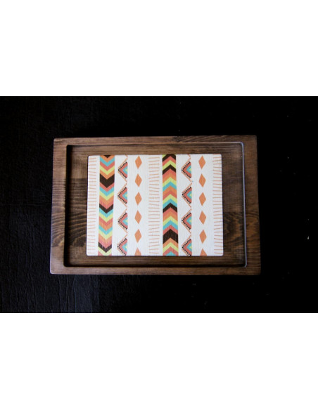 Kilim Patterned Tumbled Natural Wood Serving Tray