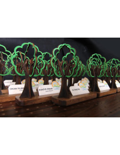 Natural wooden table name holder with three-dimensional tree design Nameplate prices