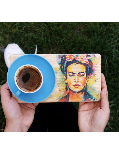 Click to gift a Frida kahlo themed wooden presentation plate.
