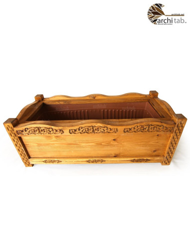 oymalı büyük ahşap çiçeklik saksı