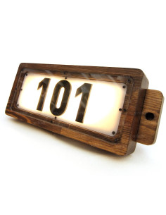 Wooden illuminated hotel room door number - Horizontal design / Architab.Net