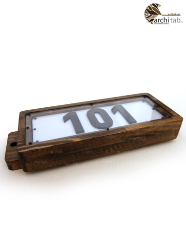 Wooden illuminated hotel room door number - Horizontal design / Architab.Net