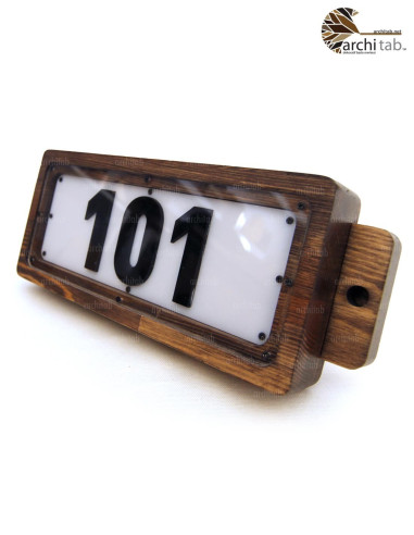 Wooden illuminated hotel room door number - Horizontal design / Architab.Net