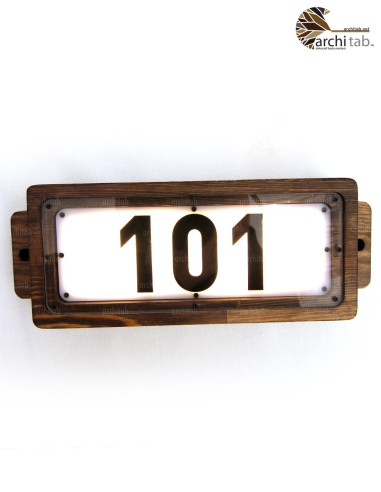Wooden illuminated hotel room door number - Horizontal design / Architab.Net