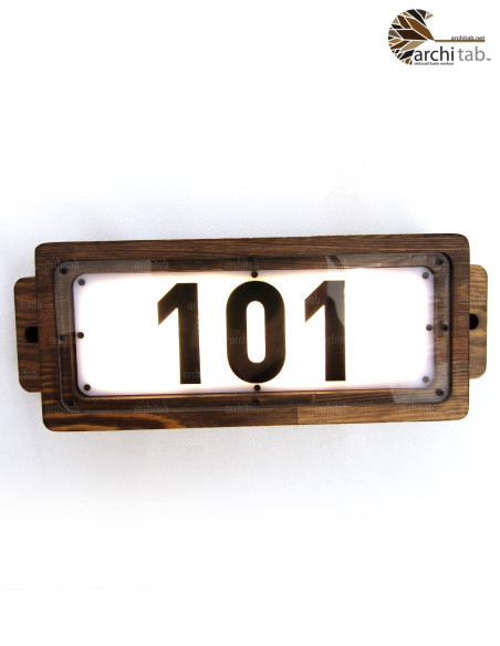 Wooden illuminated hotel room door number - Horizontal design / Architab.Net