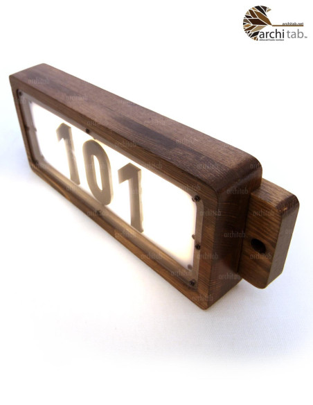 Wooden illuminated hotel room door number - Horizontal design / Architab.Net