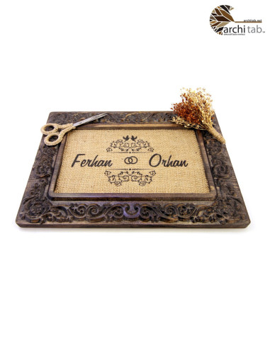 nişan tepsisi dekoratif ahşap eskitme oyma isimli