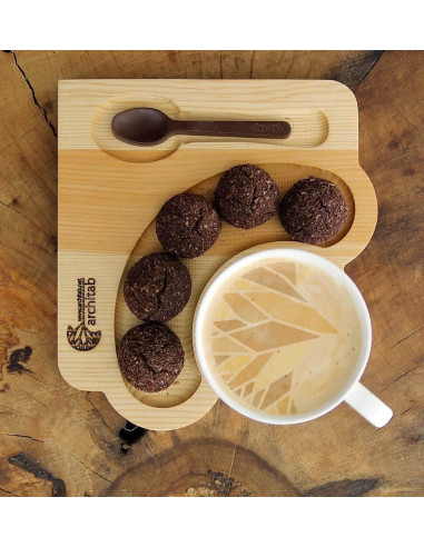 Wooden Coffee Serving Plate with five cookies serving area.