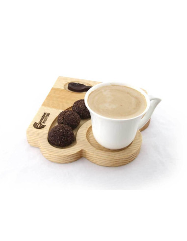 Wooden Coffee Serving Plate with five cookies serving area.