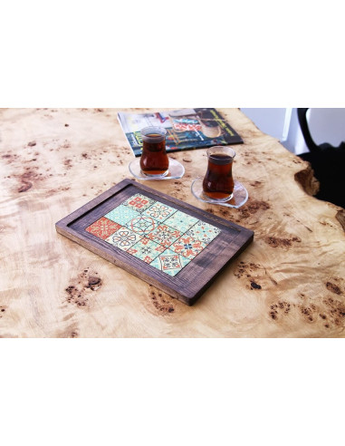 Natural wood Patchwork patterned tray