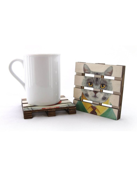 Our metrosexual cat is so cool in her tie. Examine the wood design.