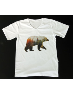 Çift pozlama ayı ve manzara t-shirt