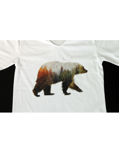 Çift pozlama ayı ve manzara t-shirt