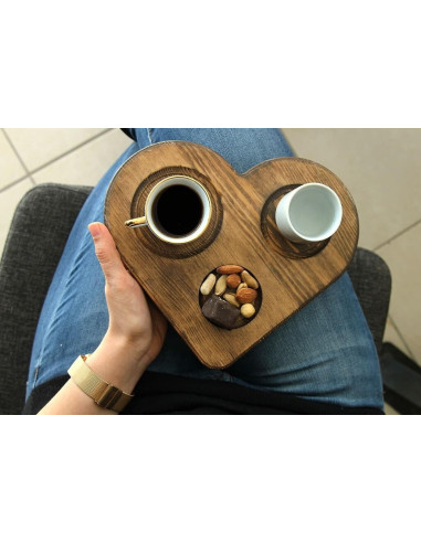 Hearted Turkish coffee serving plate. Natural wood and very stylish presentations.