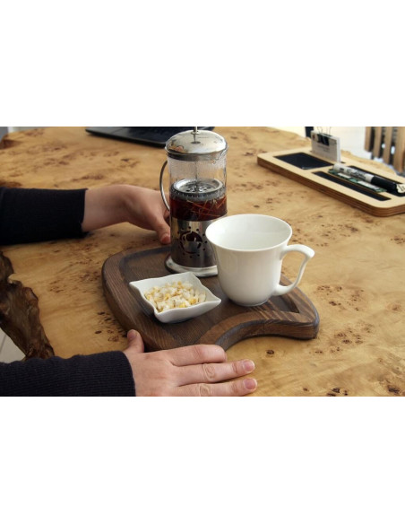 Wooden plate for filter tea and coffee lovers. Special presentation for cafes