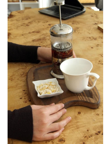 Wooden plate for filter tea and coffee lovers. Special presentation for cafes