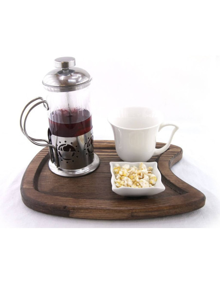 Wooden plate for filter tea and coffee lovers. Special presentation for cafes