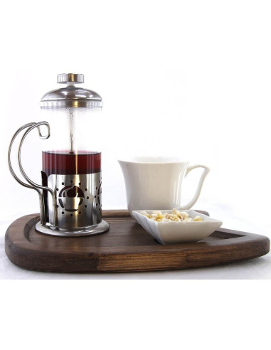 Wooden plate for filter tea and coffee lovers. Special presentation for cafes