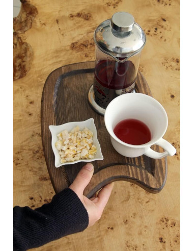 Wooden plate for filter tea and coffee lovers. Special presentation for cafes