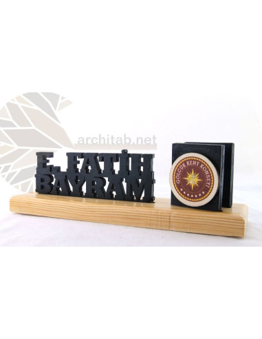 Check out our range of natural wood 3D table name holders. Architab