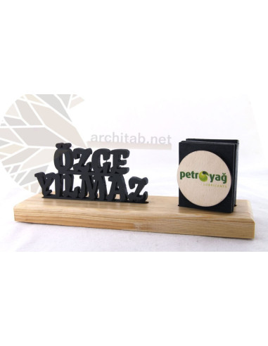 Check out our range of natural wood 3D table name holders. Architab
