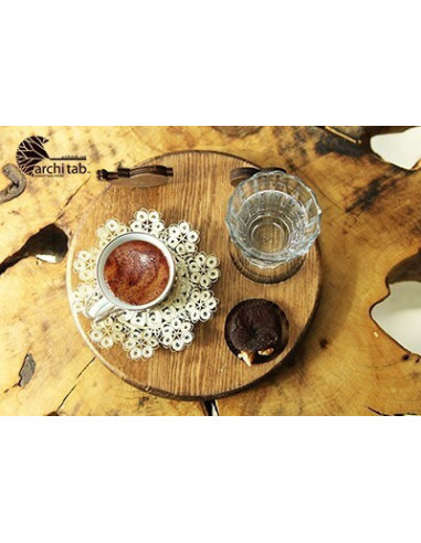 Bird and heart Turkish coffee wooden plate, special for romantic presentations.