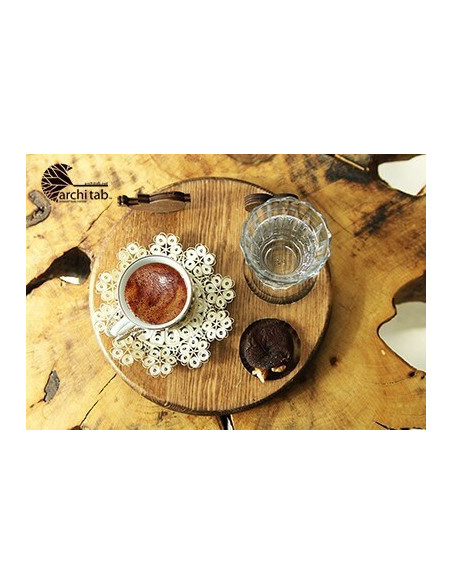 Bird and heart Turkish coffee wooden plate, special for romantic presentations.