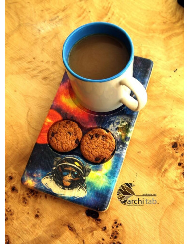 Space themed natural wooden tea and coffee presentation plate models are here.