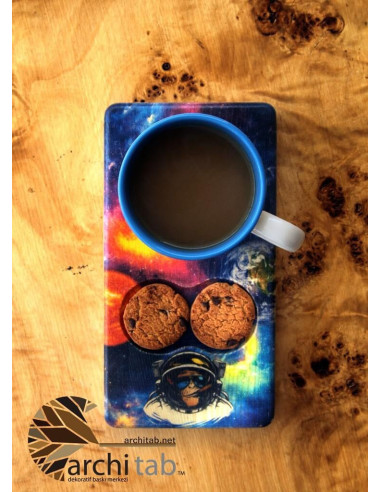 Uzay baskılı doğal ahşap bardak altlığı