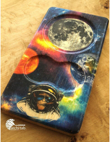 Space themed natural wooden tea and coffee presentation plate models are here.