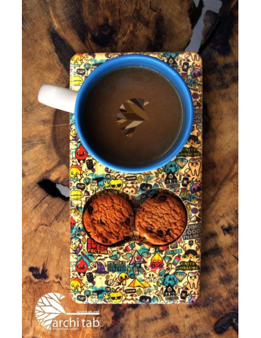 Doodle temalı ahşap bardak altlığı