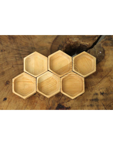 Hexagonal natural wood joker plates. Architab Workshop Designs