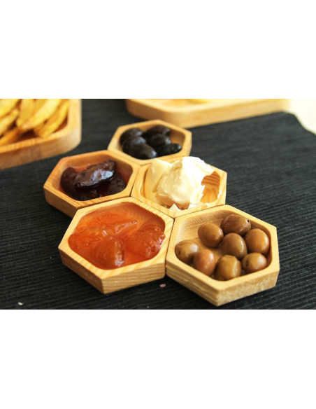 Hexagonal natural wood joker plates. Architab Workshop Designs
