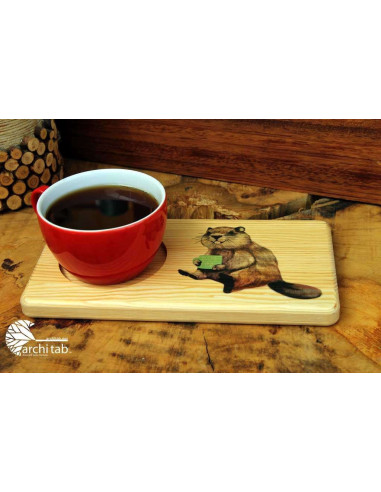 Cute beaver printed wooden tea and coffee presentation Nice gifts