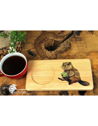 Cute beaver printed wooden tea and coffee presentation Nice gifts