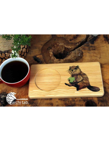Cute beaver printed wooden tea and coffee presentation Nice gifts
