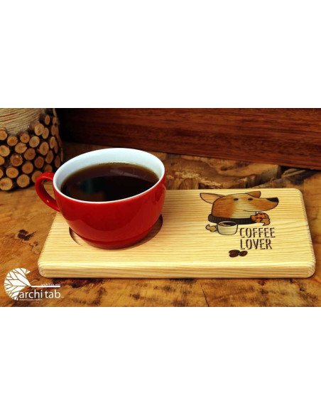 Coffee lover cute dog wooden presentation. Architab Workshop Special Series