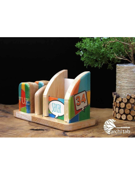 Wooden sugar bowl, salt shaker and table number in one, special design for your logo