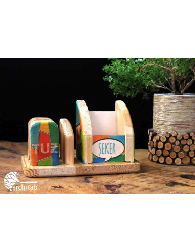 Wooden sugar bowl, salt shaker and table number in one, special design for your logo