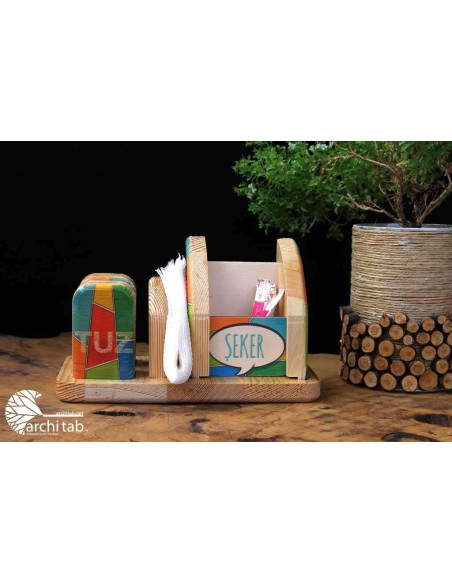 Wooden sugar bowl, salt shaker and table number in one, special design for your logo