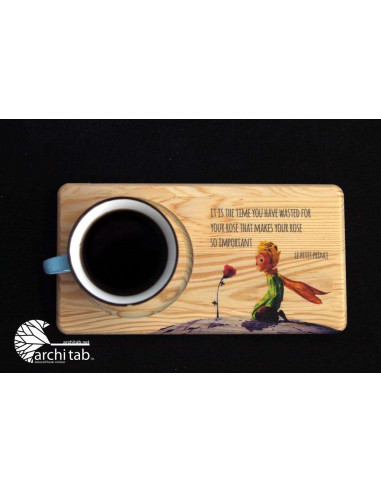 The Little Prince themed wooden tea and coffee coaster Antoine de Saint-Exupéry