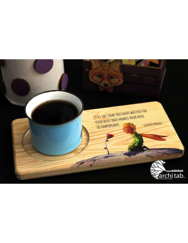 The Little Prince themed wooden tea and coffee coaster Antoine de Saint-Exupéry
