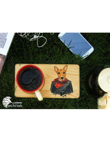 A very cool dog-designed tea presentation with leather jacket and accessories