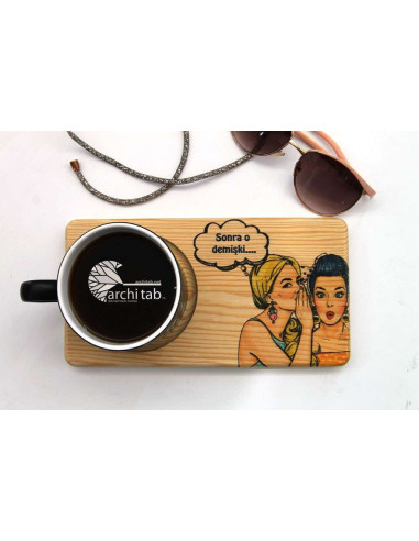 dedikodu temalı ahşap tabak