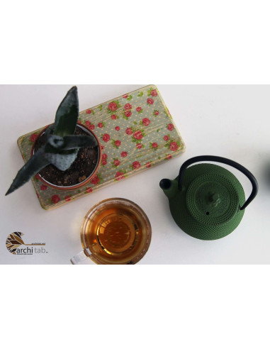 Very stylish vintage model wooden tea coffee serving plate with flower patterns