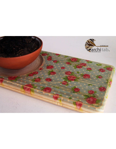 vintage çiçek baskılı ahşap bardak altlığı