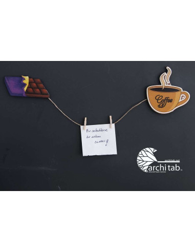 Wooden fridge decoration and note holder for coffee and chocolate lovers