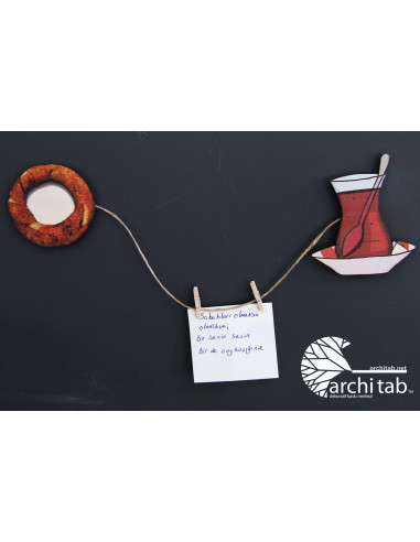 Tea and bagel, the magnificent double fridge decoration and notepad are here. Architab